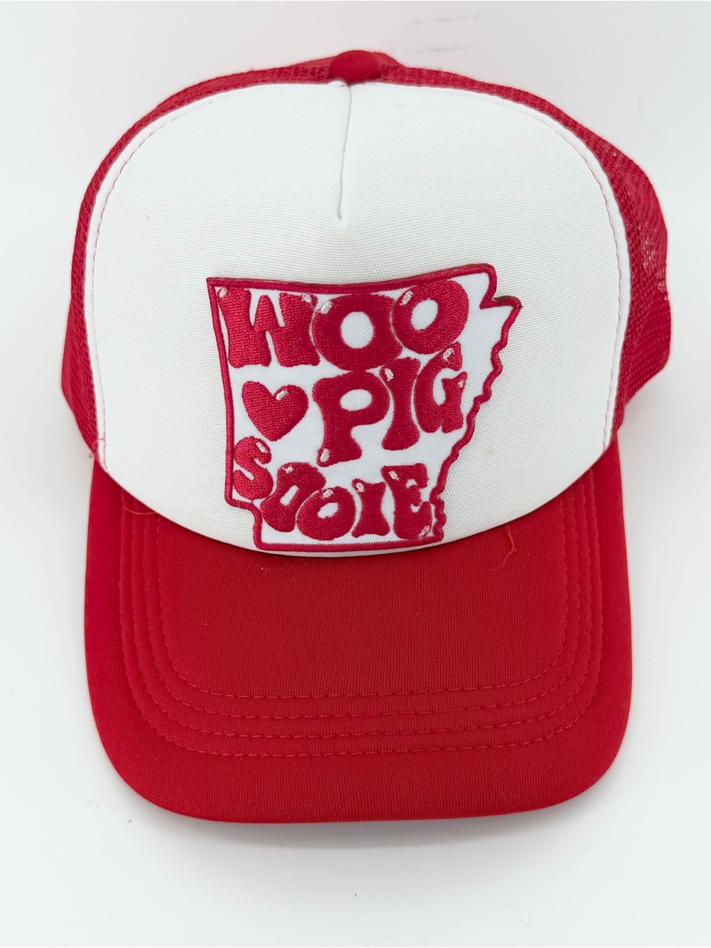Arkansas Woo Pig Sooie Trucker Hat NWOT Red White Foam Mesh Snapback Gameday Cap